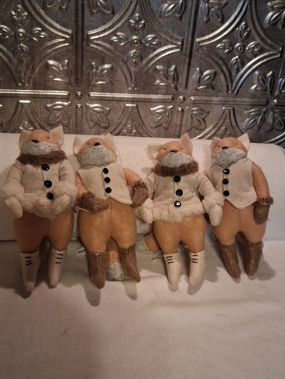 Hobby Lobby Plush Fox Ornament Set in Tan and Cream with Brown Accents